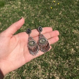 Silver boho drop earrings